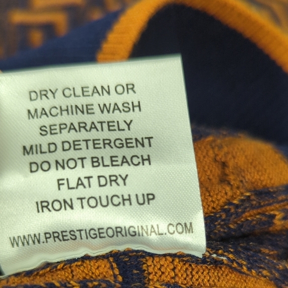 Men's Prestige Geometric Polo Knit Sweater Blue Orange M retro vintage preppy 90 - Picture 7 of 7